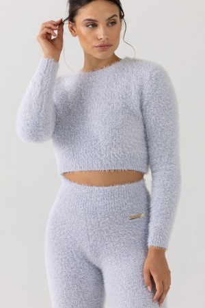 Dzianina Damskie Bloch Popcorn Stitch Long Sleeve Sky | LPLTR28718