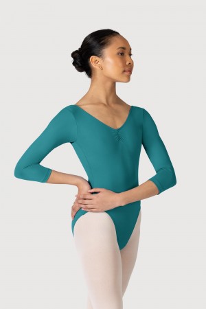 Trykoty Damskie Bloch Microlux™ Nona Gathered Front & Back Sleeve Teal | APLWC41015