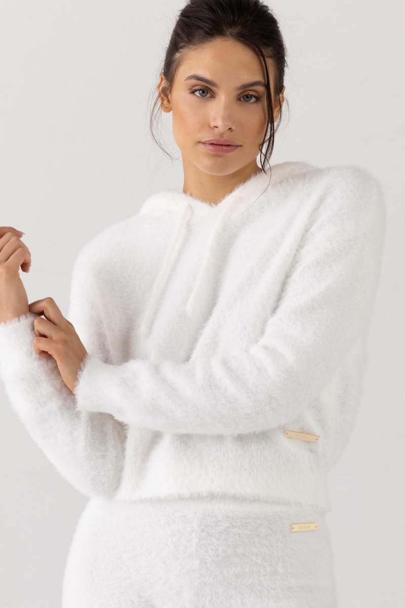 Dzianina Damskie Bloch Eyelash Knit Hoodie Kremowe | DPLKV88481