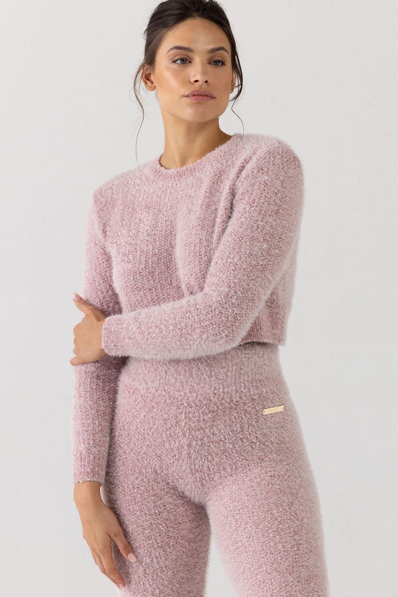 Dzianina Damskie Bloch Popcorn Stitch Long Sleeve Różowe | UPLND53462