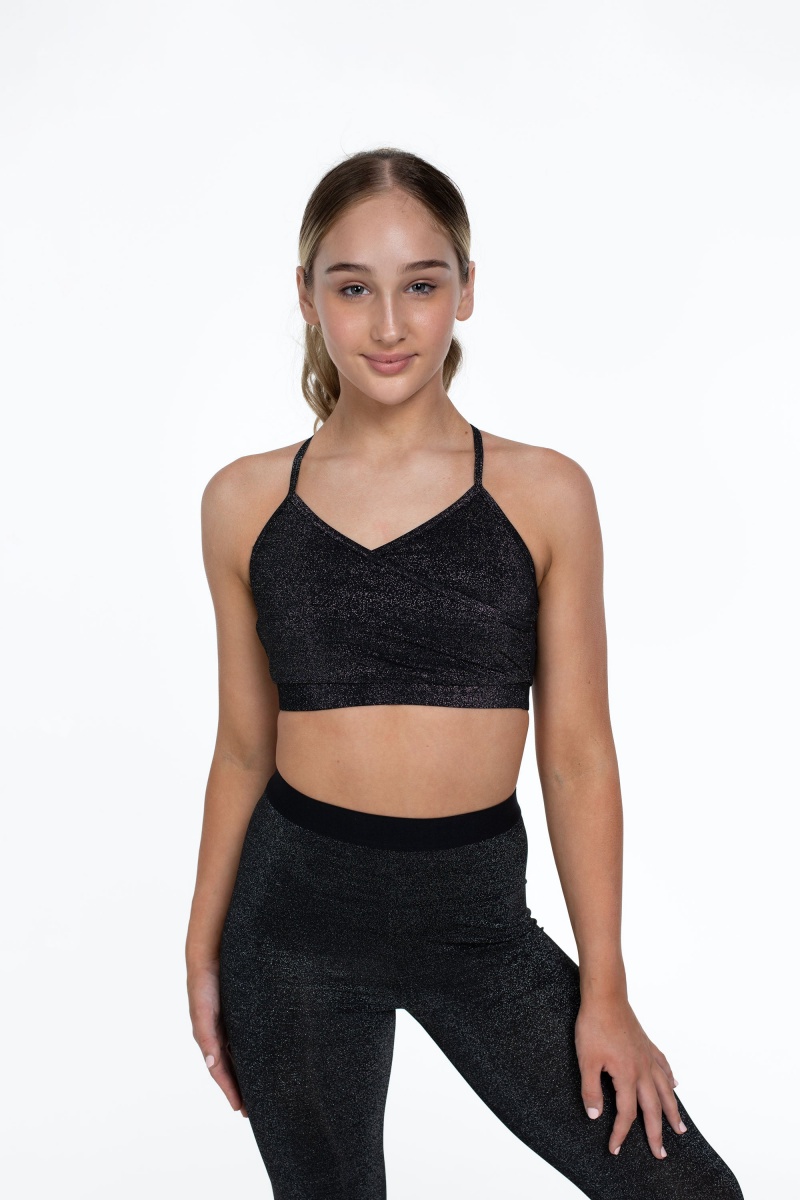 Najfatalniejszy Dziecięce Bloch Flo Active Hayley Front Lurex Crop Czarne | PLXMI89995