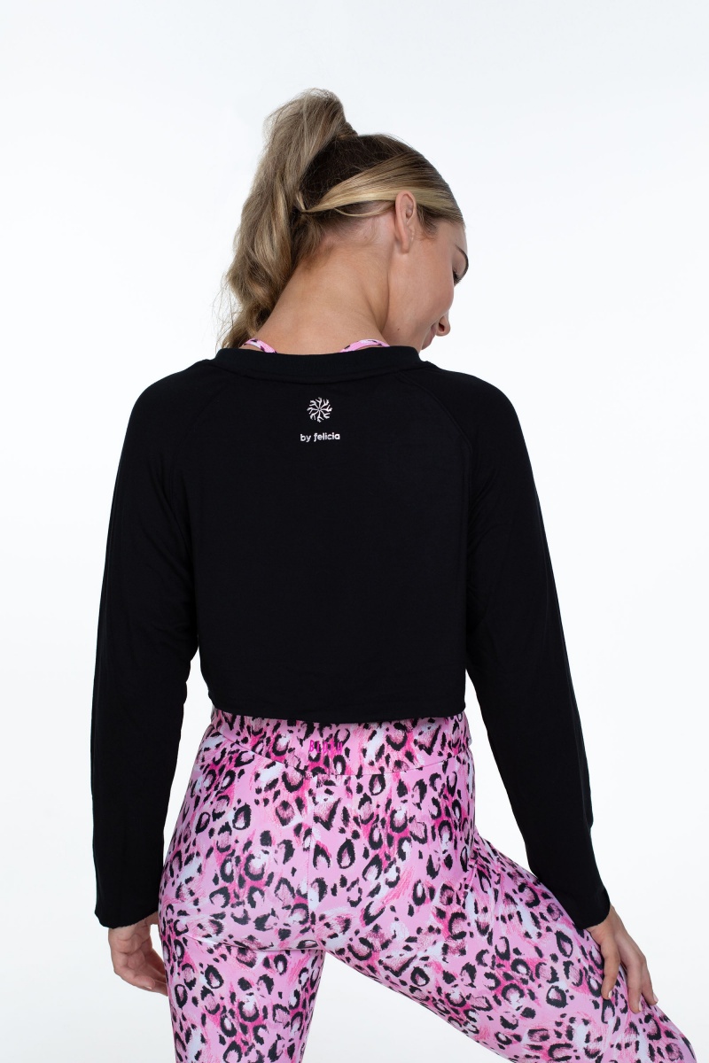 Najfatalniejszy Dziecięce Bloch Flo Active Ocean Long Sleeve Raglan Crop Czarne | QPLWA55263