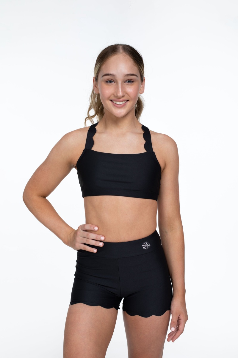 Najfatalniejszy Dziecięce Bloch Flo Active Megan Scalloped Edge Bra Czarne | ZPLNQ20622