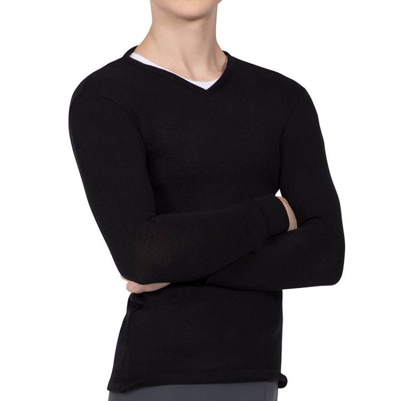 Najfatalniejszy Męskie Bloch Vancouver V Neck Long Sleeve Trykotowy Czarne | PLQAV66076