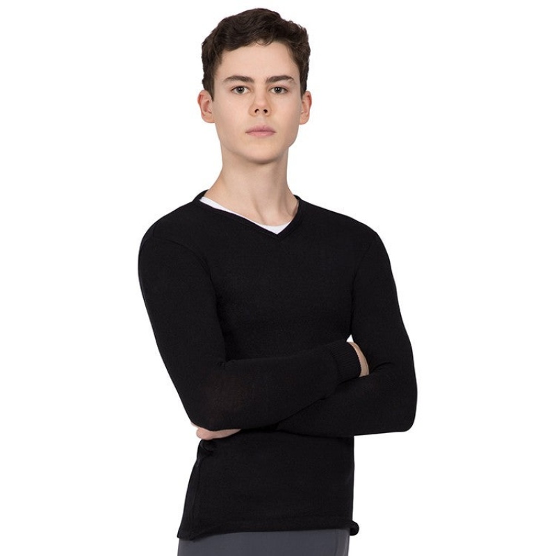 Najfatalniejszy Męskie Bloch Vancouver V Neck Long Sleeve Trykotowy Czarne | PLQAV66076