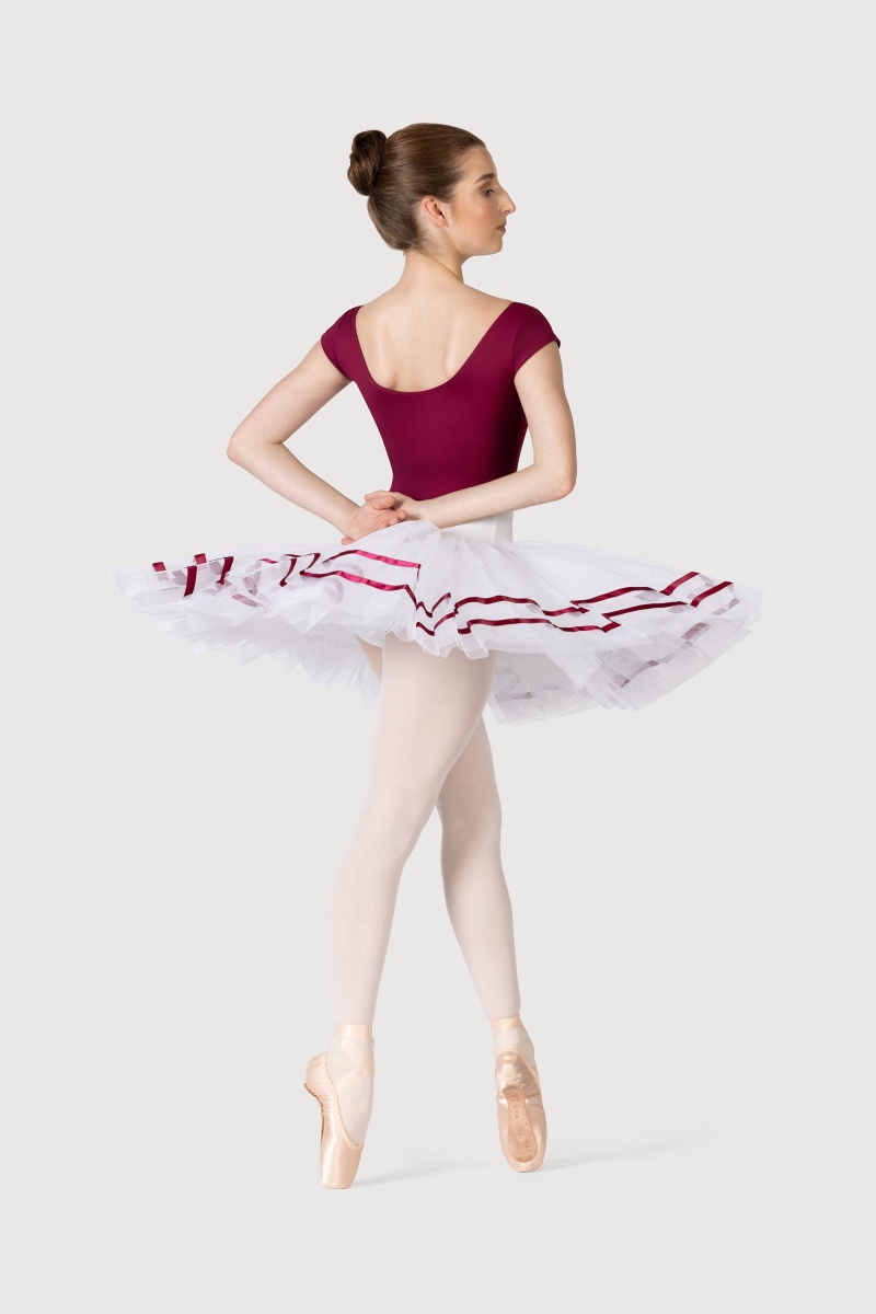 Spódnice Damskie Bloch Nadia Ribbon ½ Tutu White/Burgundy | LPLSX42881