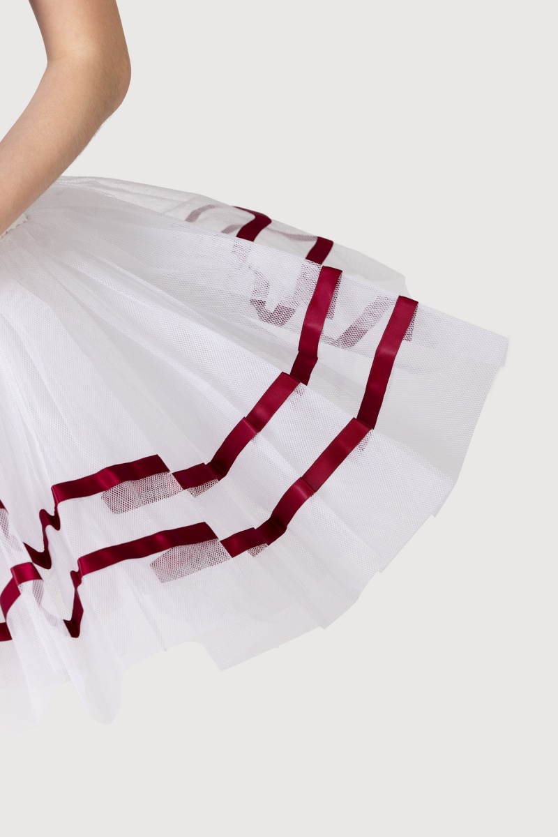 Spódnice Damskie Bloch Nadia Ribbon ½ Tutu White/Burgundy | LPLSX42881