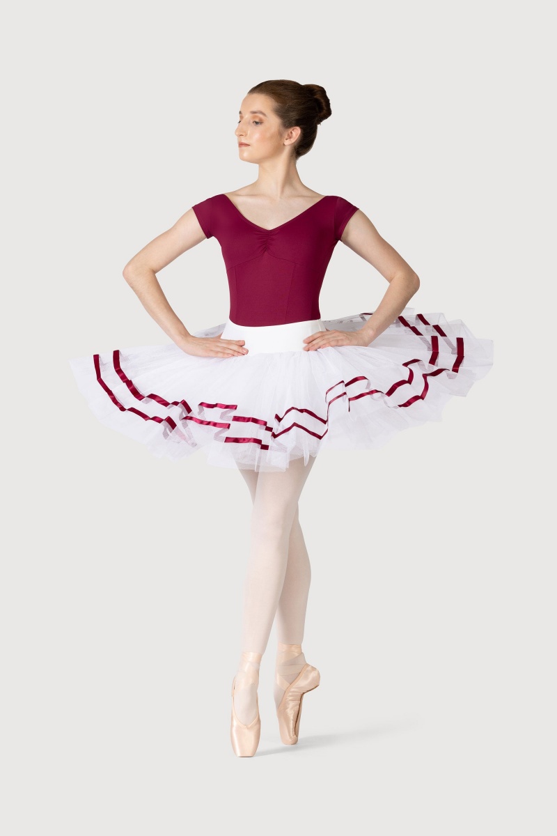 Spódnice Damskie Bloch Nadia Ribbon ½ Tutu White/Burgundy | LPLSX42881