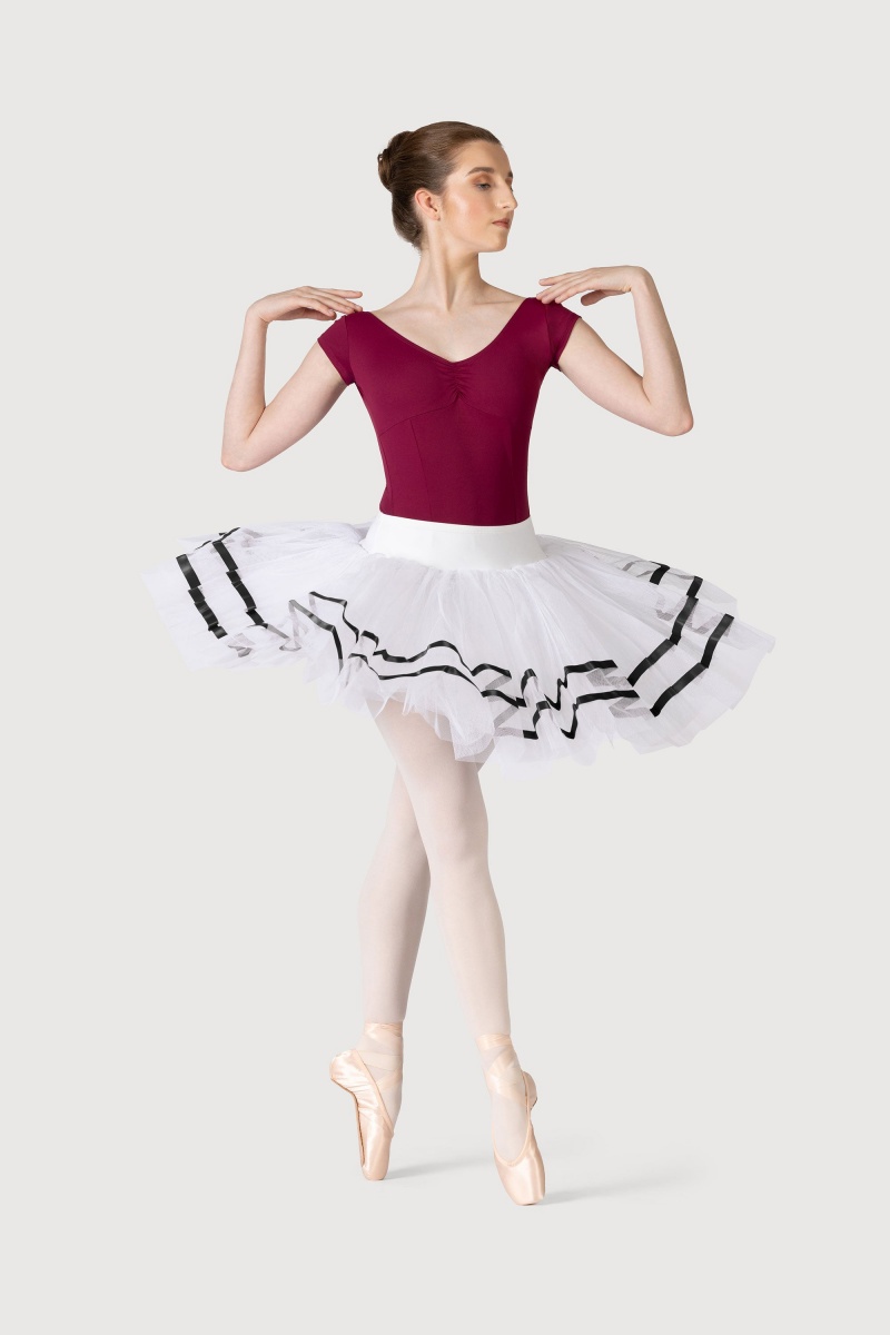 Spódnice Damskie Bloch Nadia Ribbon ½ Tutu White/Black | PLEGJ16613