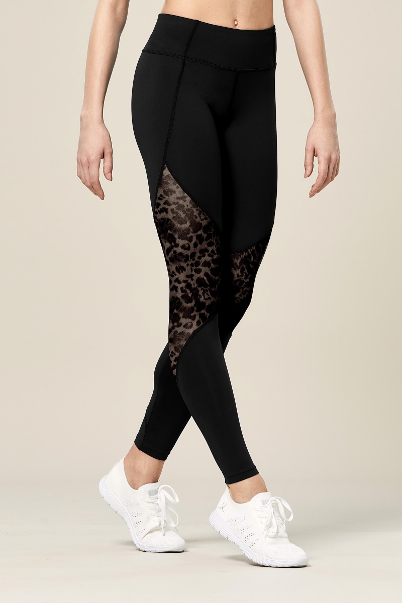 Spodnie Damskie Bloch Ezra Animal Printed Mesh Panelled Full Length Tight Czarne | PLQAV69395