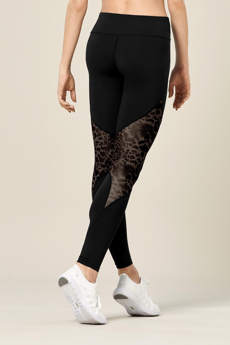 Spodnie Damskie Bloch Ezra Animal Printed Mesh Panelled Full Length Tight Czarne | PLQAV69395