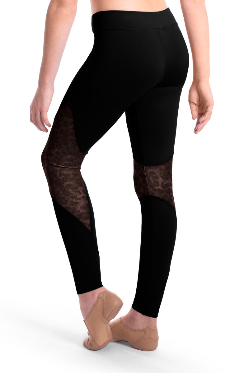 Spodnie Dziecięce Bloch Asher Animal Printed Mesh Panelled Full Length Tight Czarne | PLDFL12166