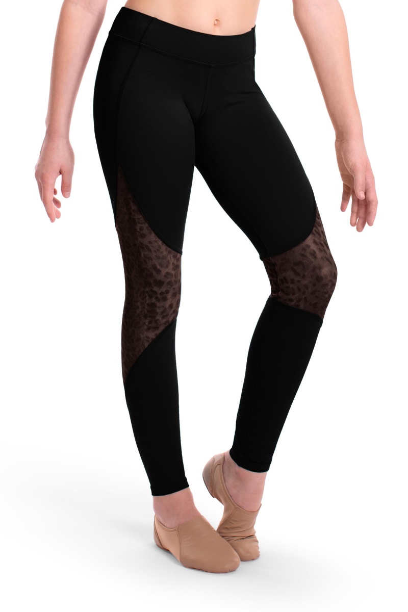 Spodnie Dziecięce Bloch Asher Animal Printed Mesh Panelled Full Length Tight Czarne | PLDFL12166