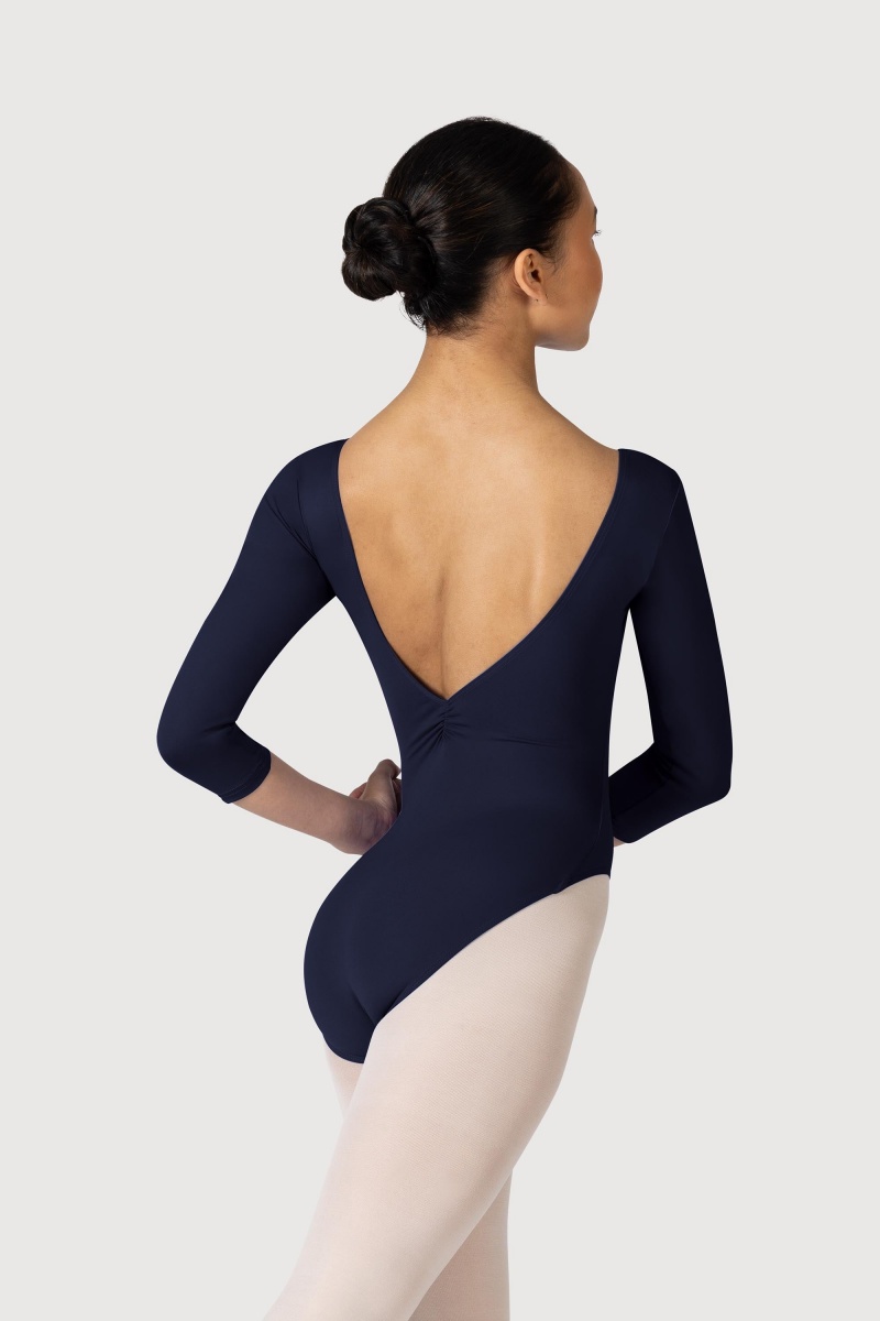 Trykoty Damskie Bloch Microlux™ Nona Gathered Front & Back Sleeve Granatowe | PPLQX64839