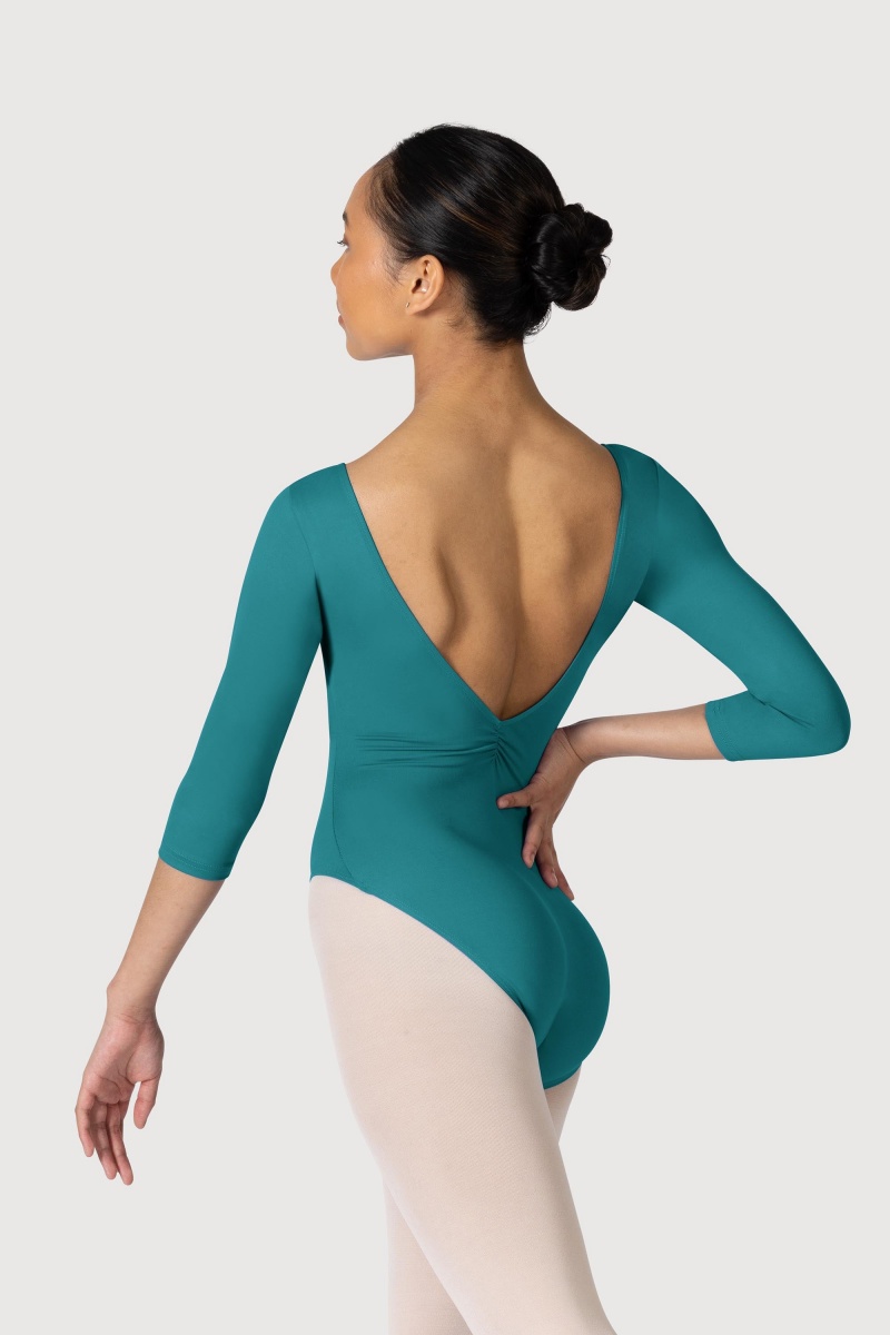 Trykoty Damskie Bloch Microlux™ Nona Gathered Front & Back Sleeve Teal | APLWC41015