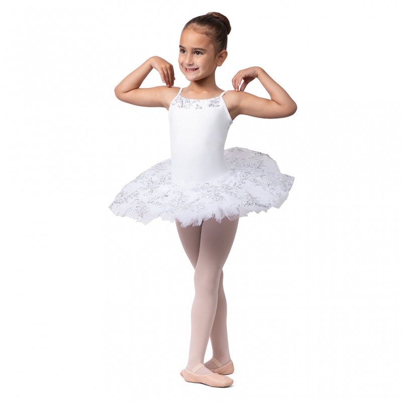 Trykoty Dziecięce Bloch Perlaida' Sequin Overlay Tutu Białe | XPLBH73943