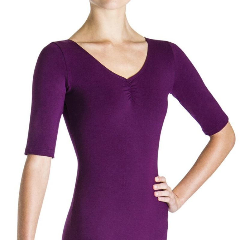 Unitardy Damskie Bloch Euna ¾ Sleeve Plum | TPLWZ21822